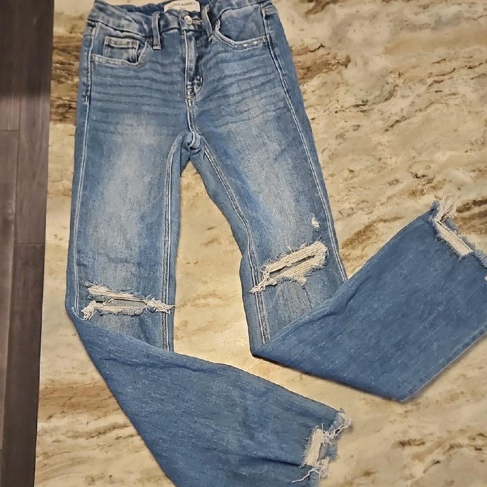 Flying Monkey Blue Boot Cut Jeans with Distressed Details